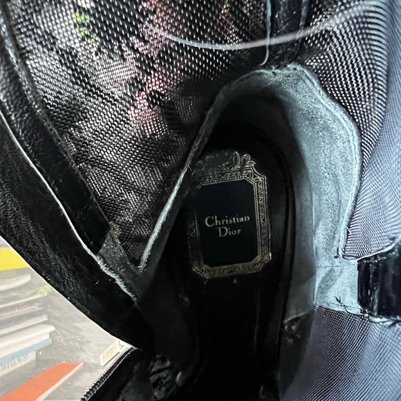 CHRISTIAN DIOR | BLACK MESH DESIGN SATIN HEELED BOOTIES W/ BOWS - Picture 12 of 12